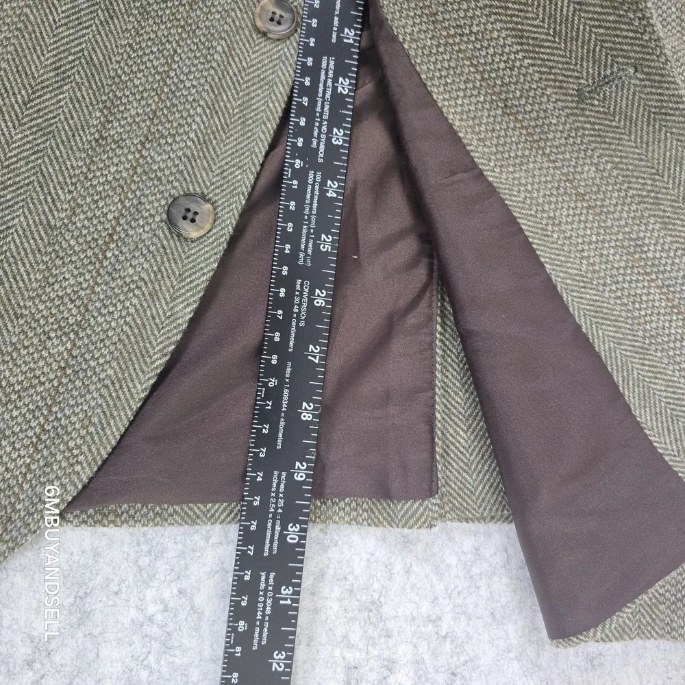 Haggar Mens‎ 42R Wool Herringbone Blazer Sport Coat Olive Brown Vintage